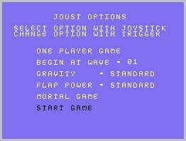 Joust option screen...